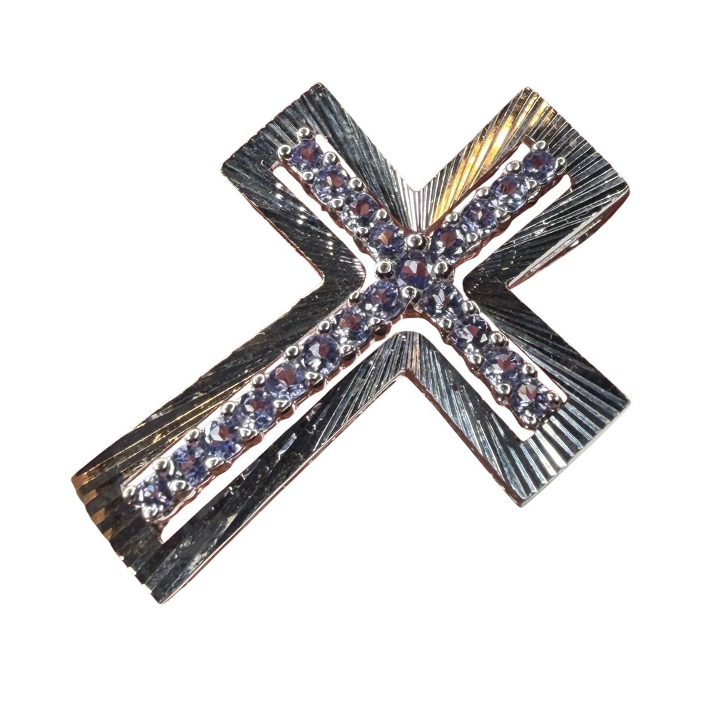 KN Cross Pendant Silver Tanzanite Textured Sunburst Women's OS Excellent